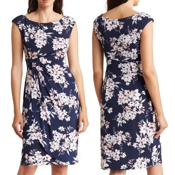 Connected Apparel Cap Sleeve Mock Wrap Dress Teal - Picture 15 of 15